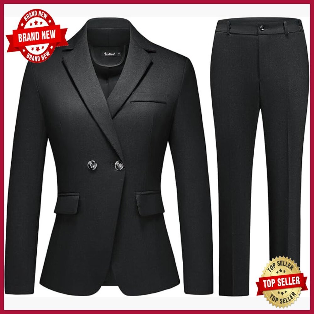 Women's Plaid Suit Set Blazer Pants Office Work Professional Slim Fit